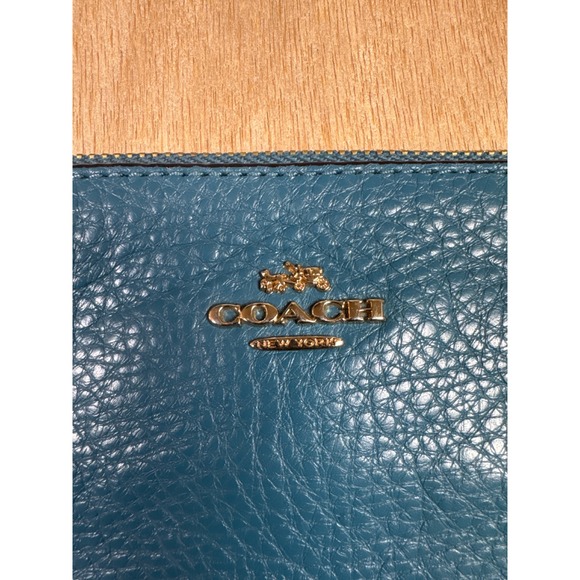 Coach Nolita 24 Wristlet Teal Blue Pebbled Leather Gold Logo Handbag Bag - Picture 2 of 9